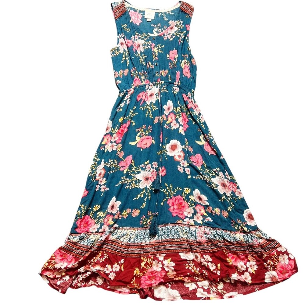 Knox Rose Dress Womens Size S Blue Pink Floral Paisley Midi Maxi Ruffle